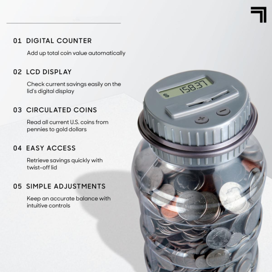 Digital Coin Jar with LCD Screen for US Coin