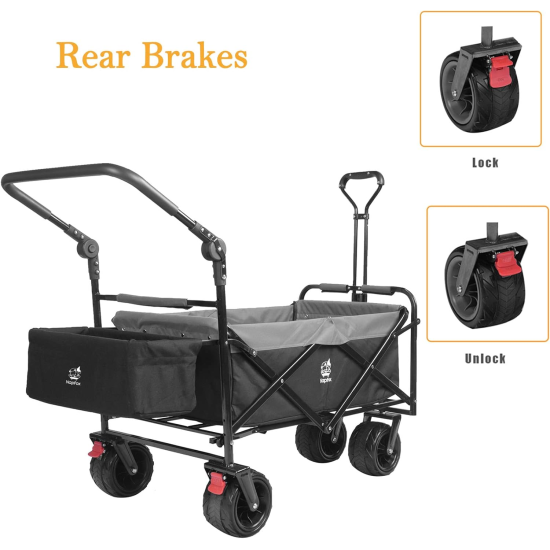 Portable Folding Utility Wagon with Rear Storage Bag