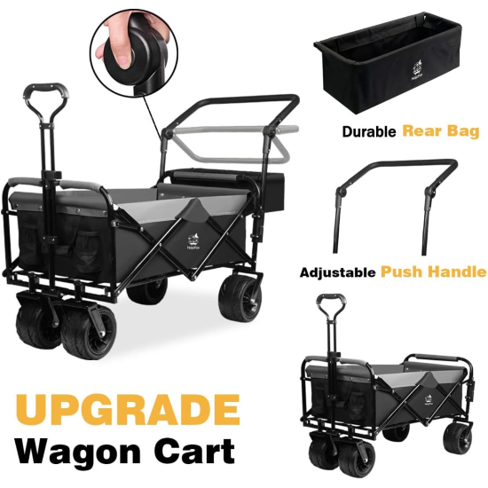 Portable Folding Utility Wagon with Rear Storage Bag